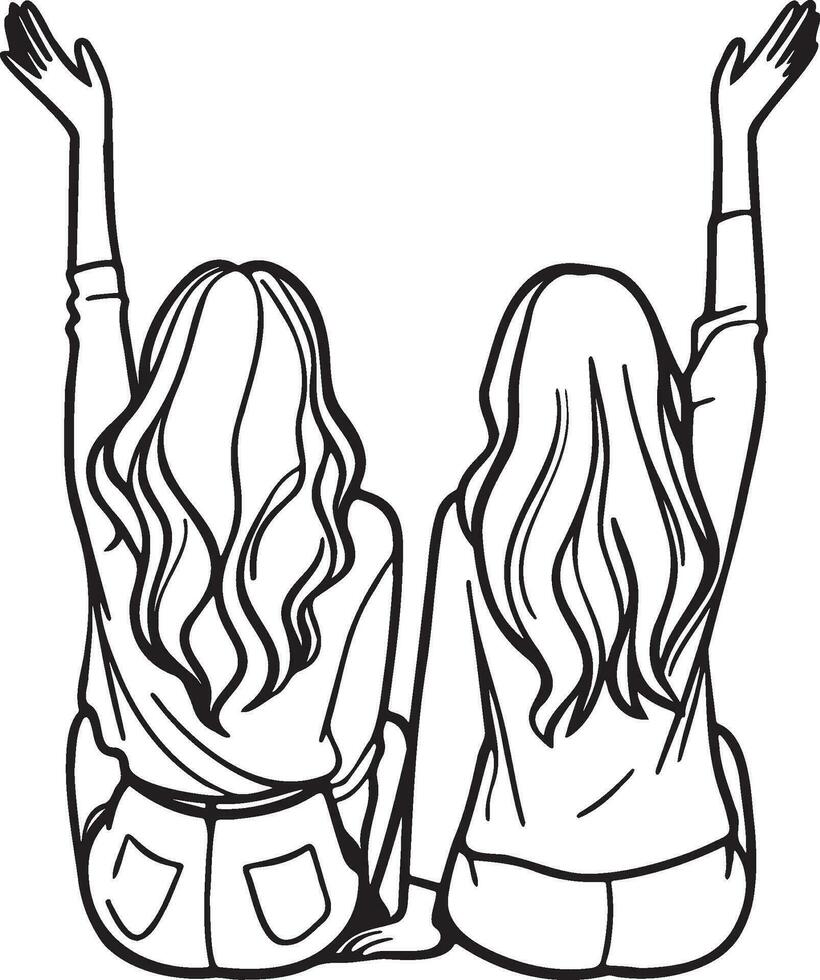 Girl Friends Sketch Drawing. vector
