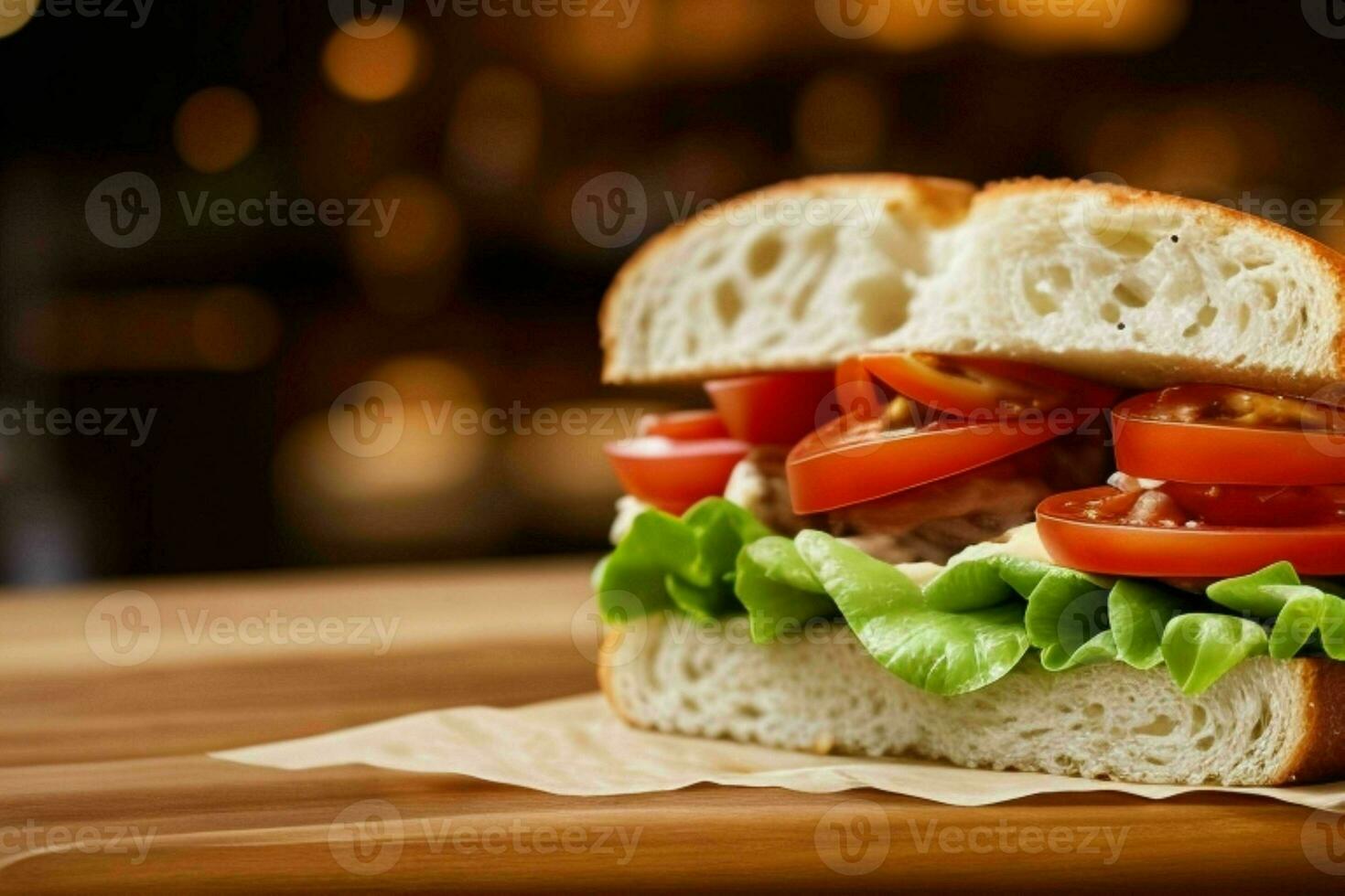 AI generated Chicken, lettuce, and tomato sandwich. Pro Photo