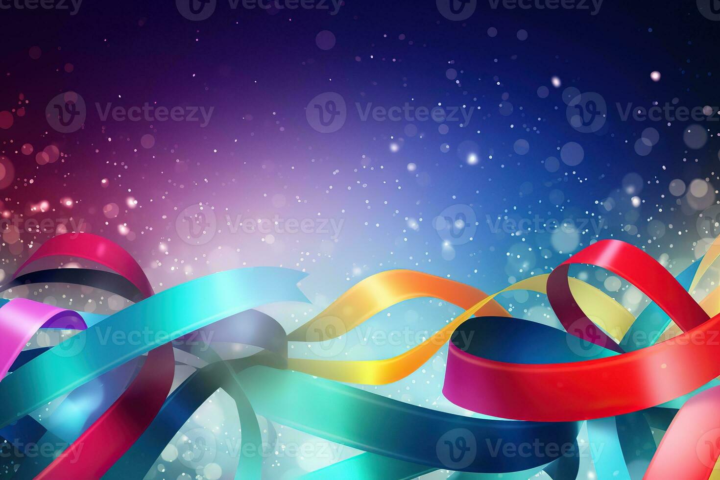 AI generated colorful ribbons on a dark background photo