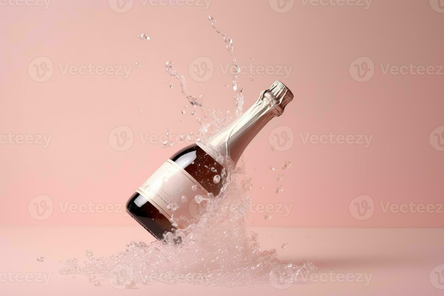 AI generated a bottle of champagne is splashing into the water photo