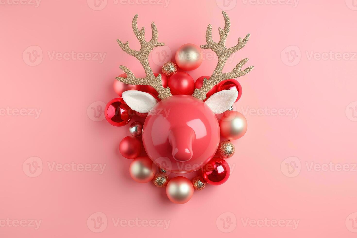 AI generated a red deer head surrounded by christmas balls photo