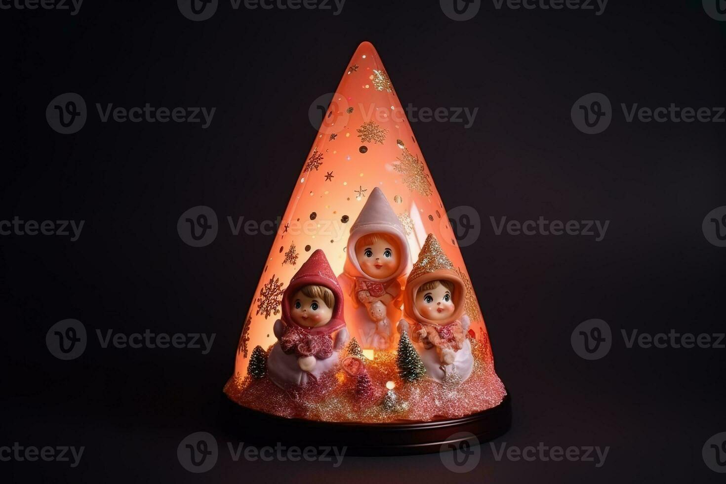 AI generated a lighted christmas tree with three little girls photo