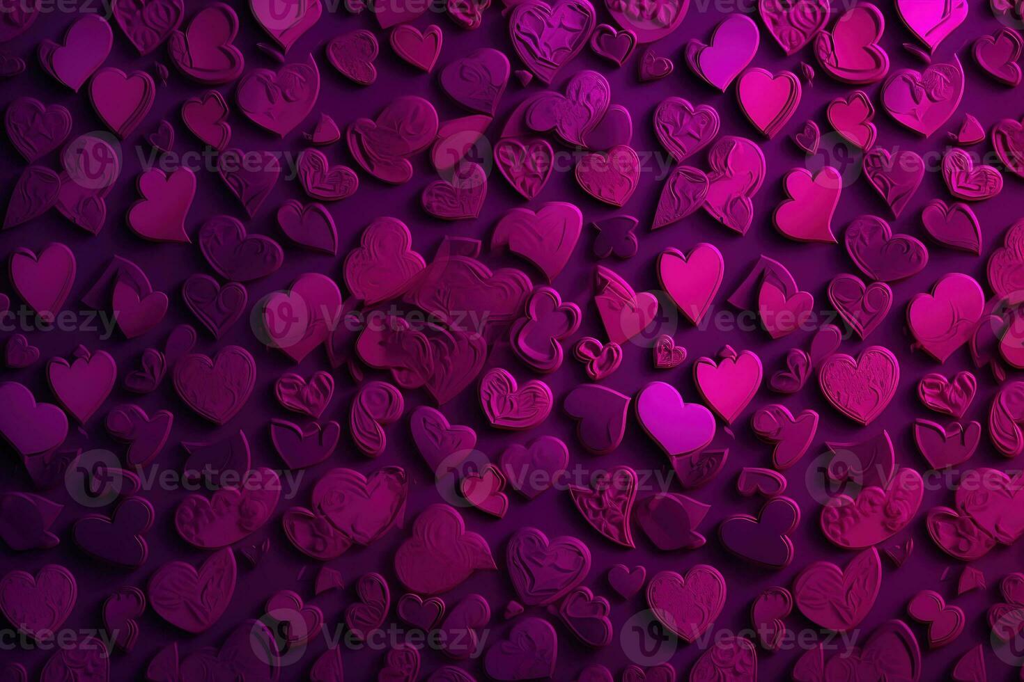 AI generated many hearts are arranged in a purple background photo