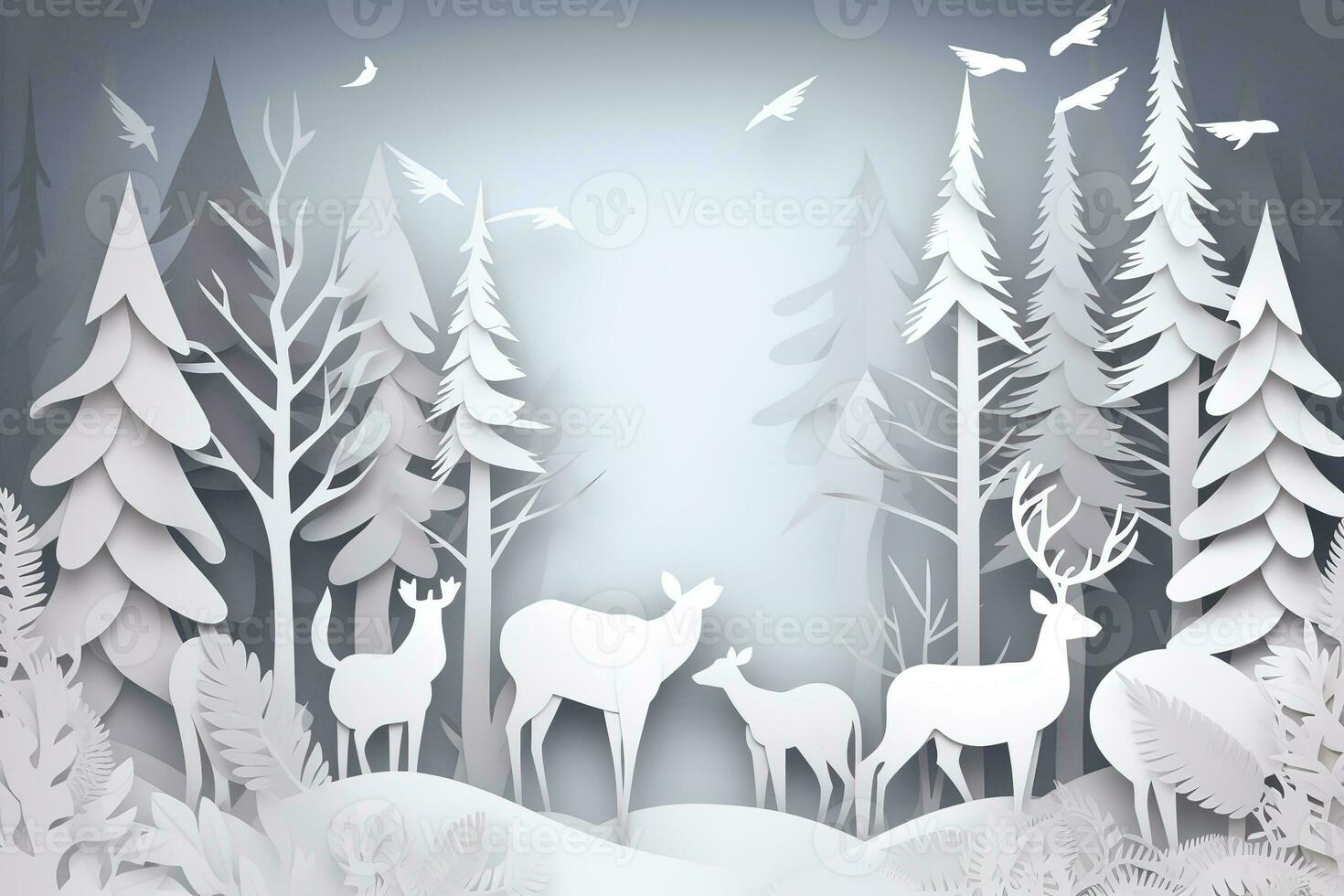 AI generated paper art of deer in the forest photo