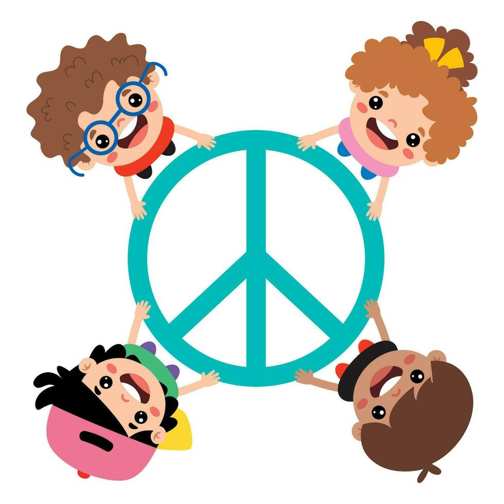 Cartoon Kids Posing With Peace Sign vector