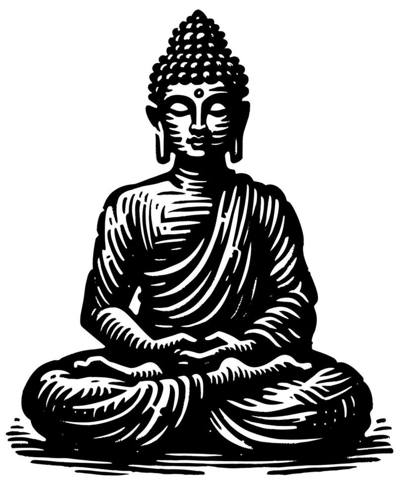 ai generado Buda meditando grabado en linóleo vector