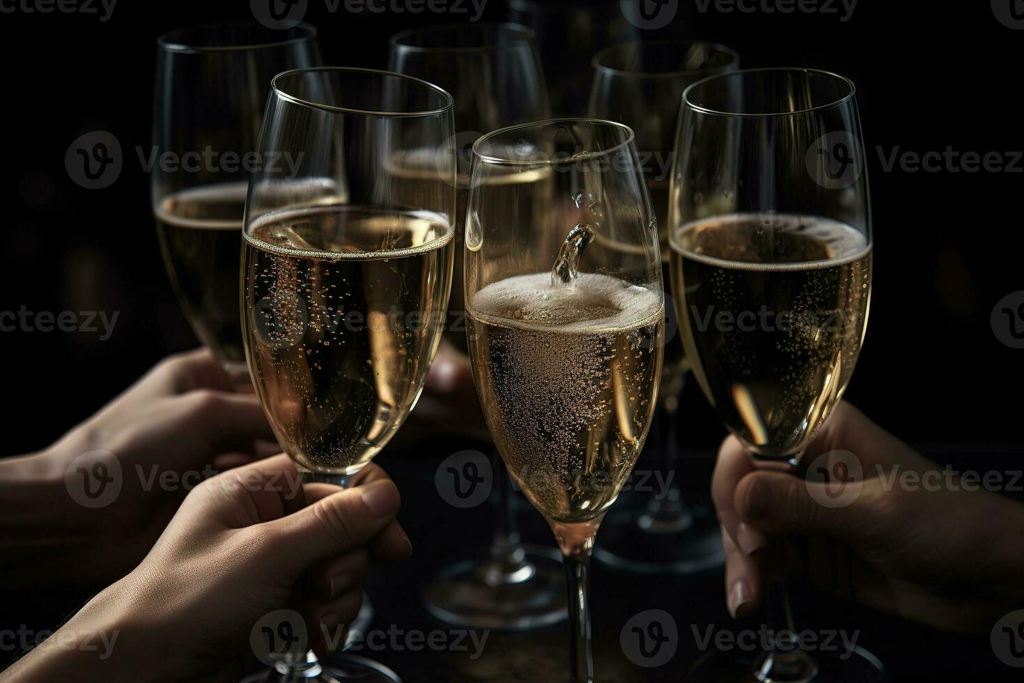 AI generated hands clinking glasses of champagne photo