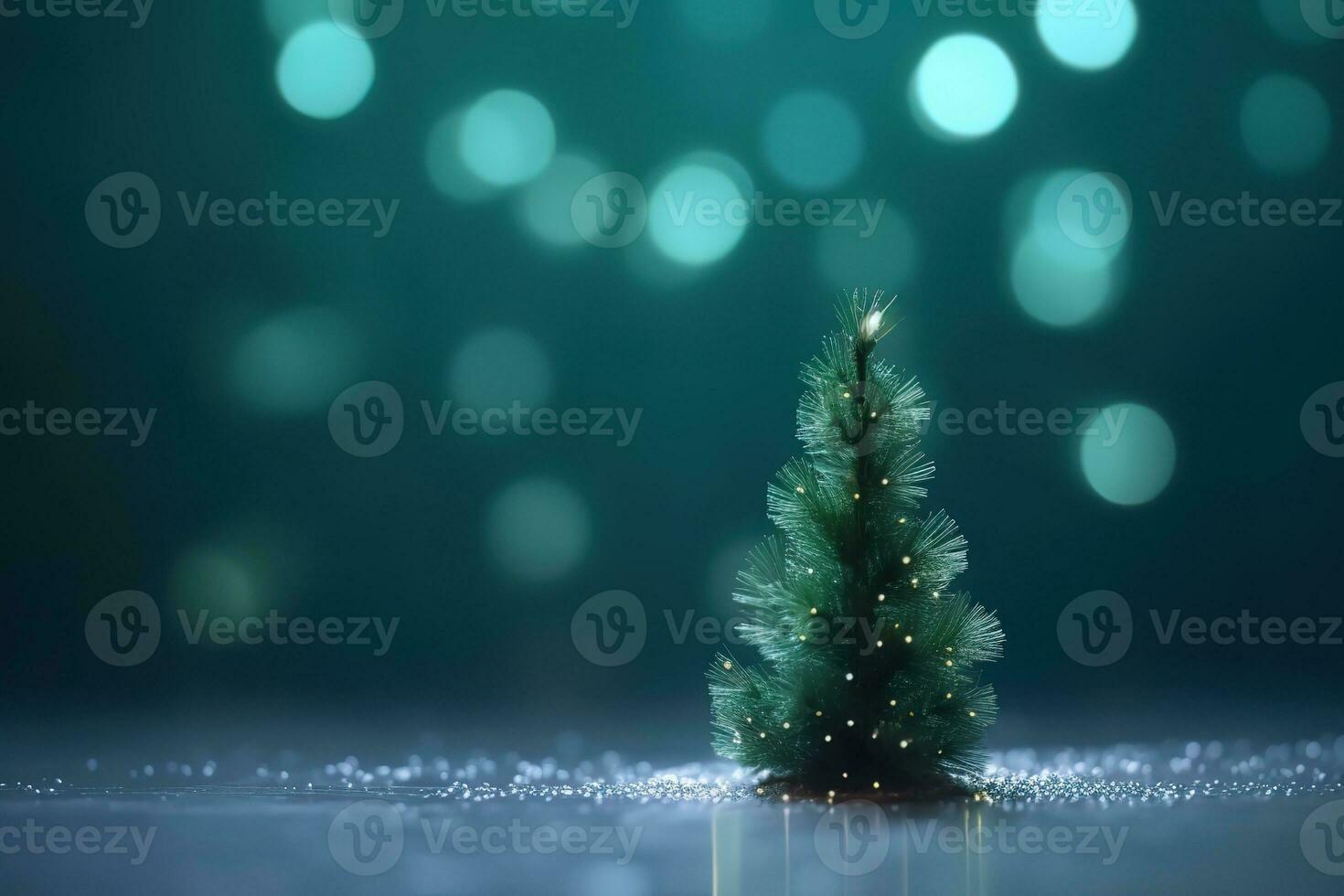 AI generated a small christmas tree is sitting on a table with a green background photo