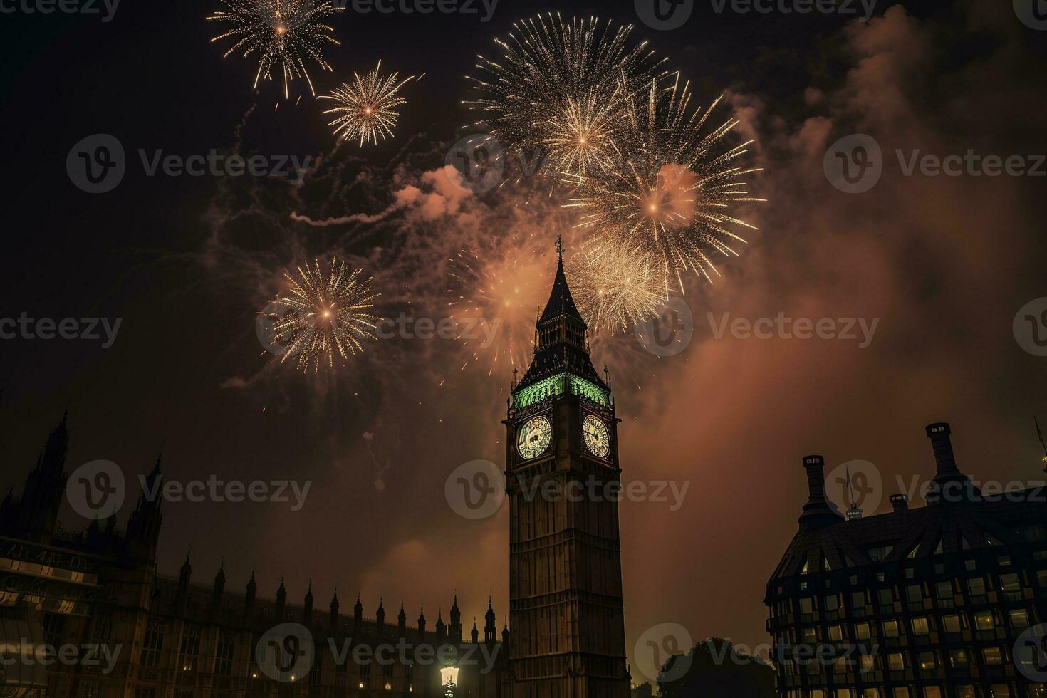 AI generated fireworks over big ben in london photo