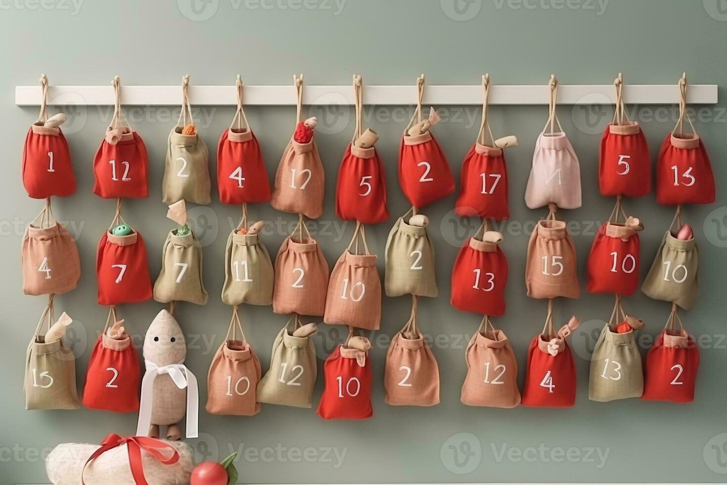 AI generated a hanging advent calendar with bags and numbers photo