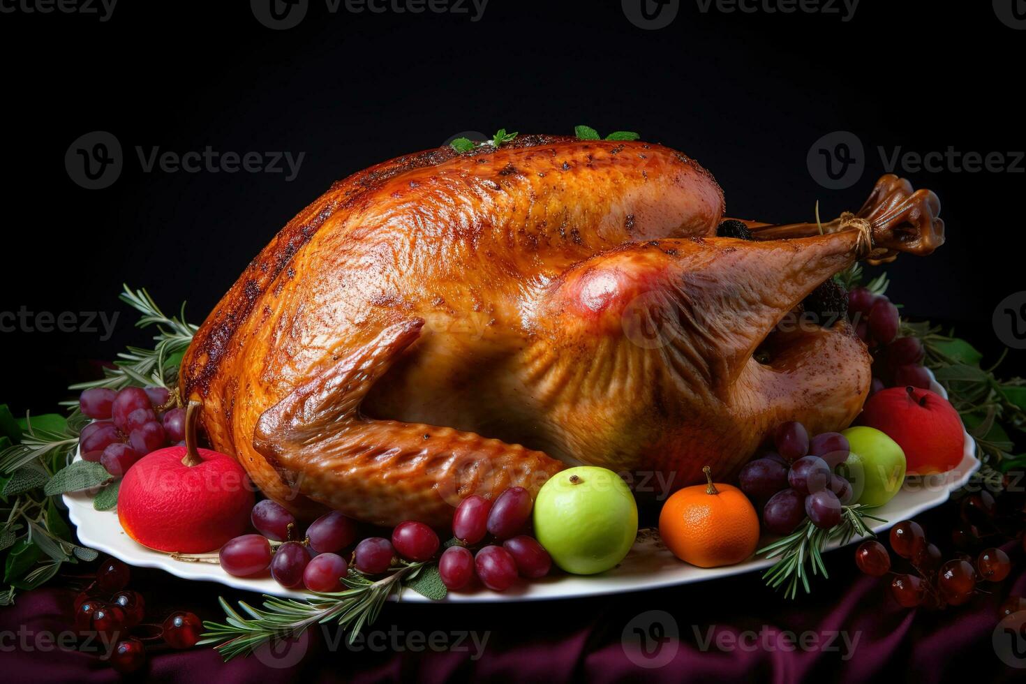 AI generated a large turkey is surrounded by fruit and vegetables photo