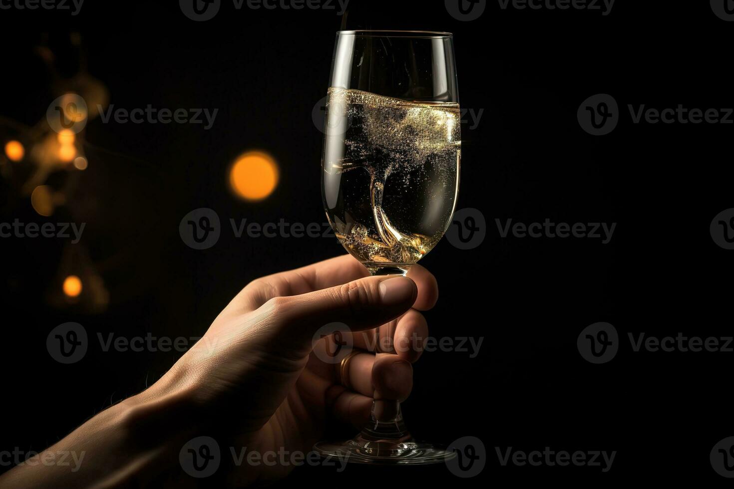 AI generated a person holding a glass of champagne with bubbles photo
