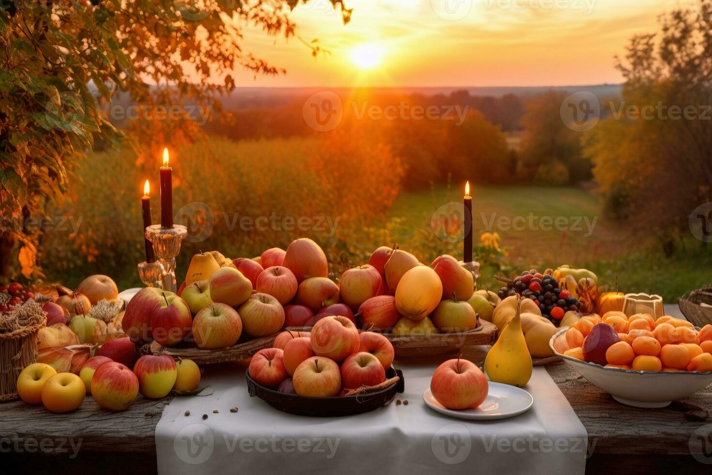AI generated a table with apples, oranges and other fruit on it photo