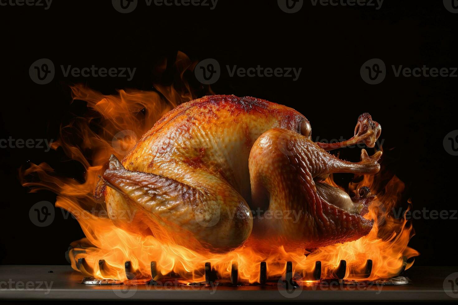 AI generated a turkey is on fire in a pan photo