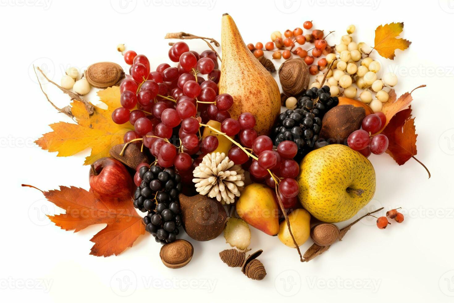 AI generated a variety of fruits and nuts are arranged in a circle photo