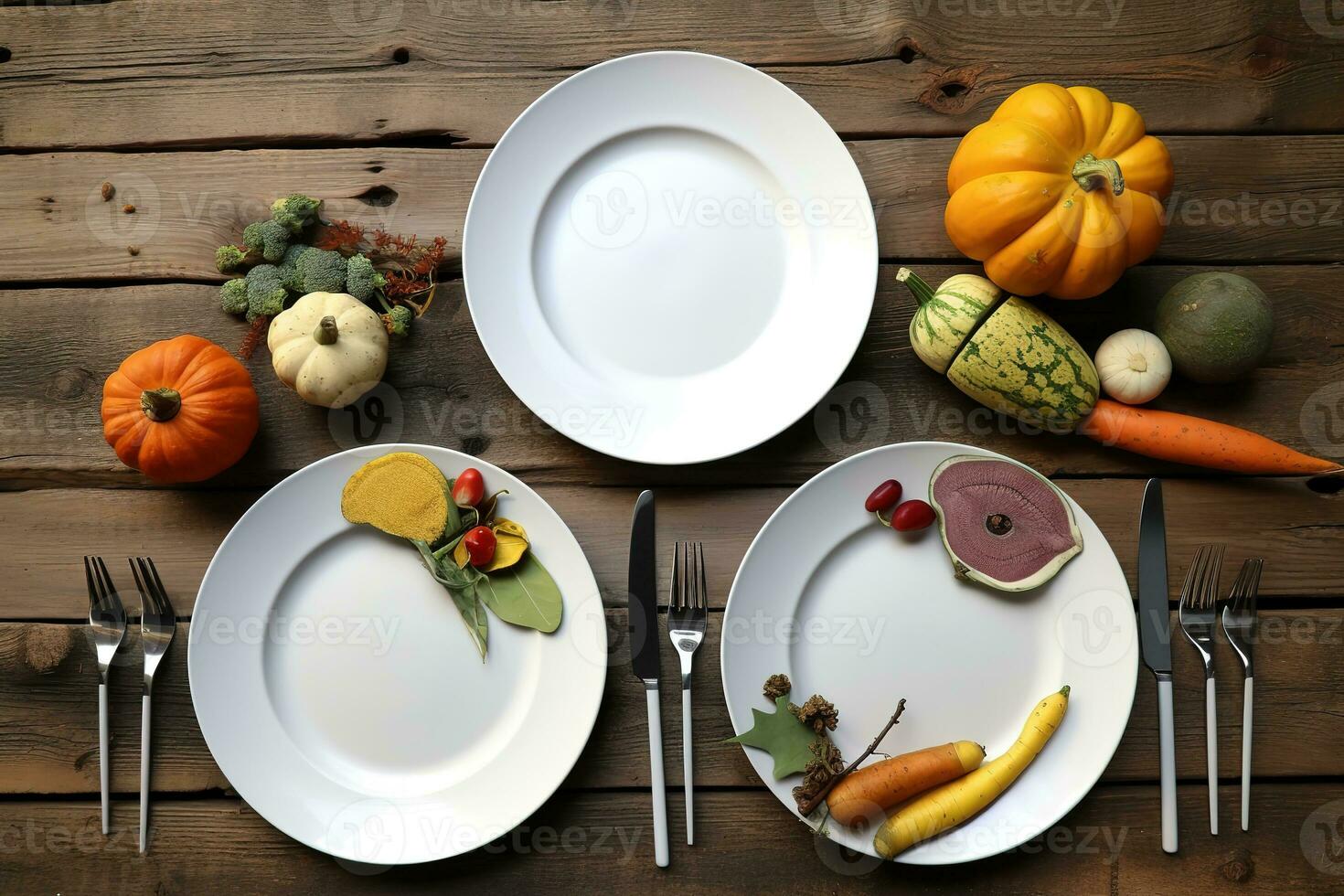 AI generated a table with two plates and knives and forks photo