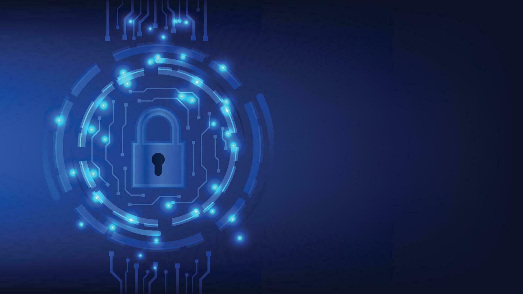 digital padlock with virtual screen on dark background with copy space. cyber security technology for fraud prevention and privacy data network protection concept vector