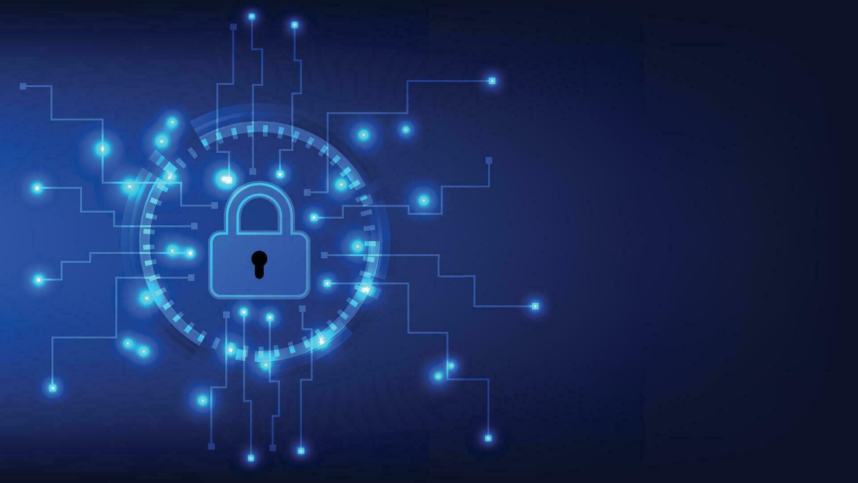 digital padlock with virtual screen on dark background with copy space. cyber security technology for fraud prevention and privacy data network protection concept vector