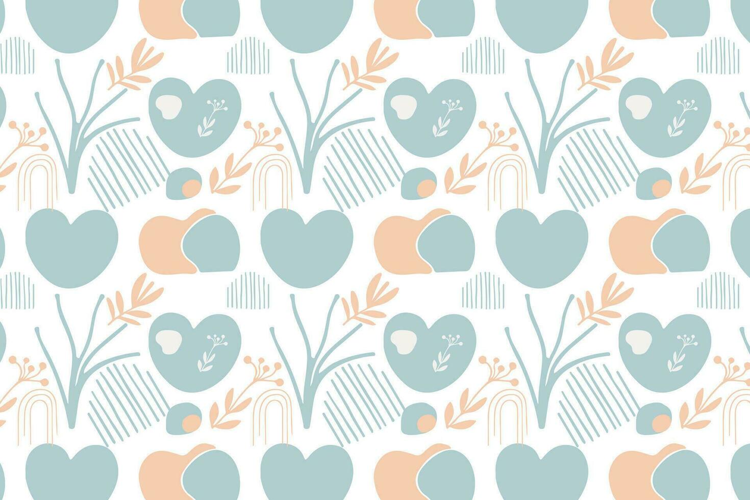 Abstract heart seamless pattern nature art wrapping shape, lines curve and dot, creative hand drawn design in pastel colors minimal modern cover template Vector illustration