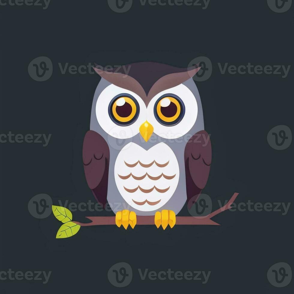 AI generated Cute Owl Avatar Icon Clip Art Sticker Decoration Simple Background photo