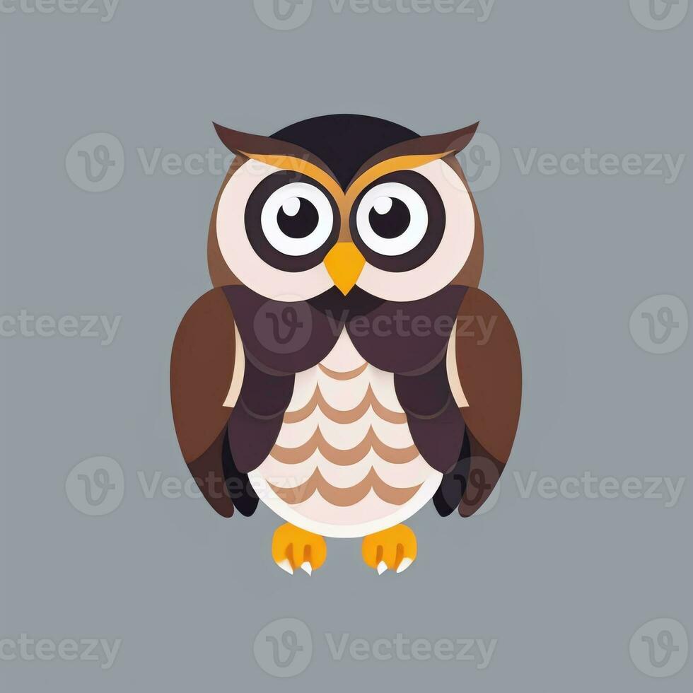 AI generated Cute Owl Avatar Icon Clip Art Sticker Decoration Simple Background photo