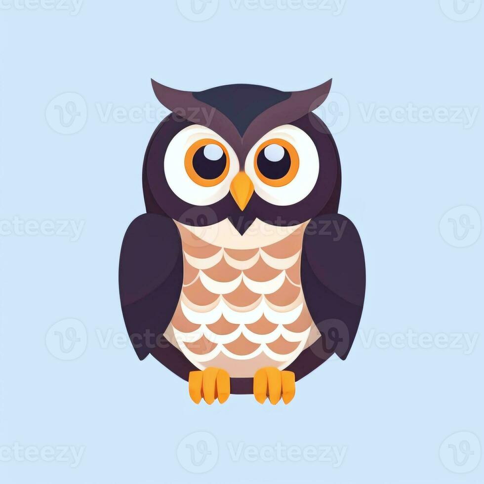 AI generated Cute Owl Avatar Icon Clip Art Sticker Decoration Simple Background photo