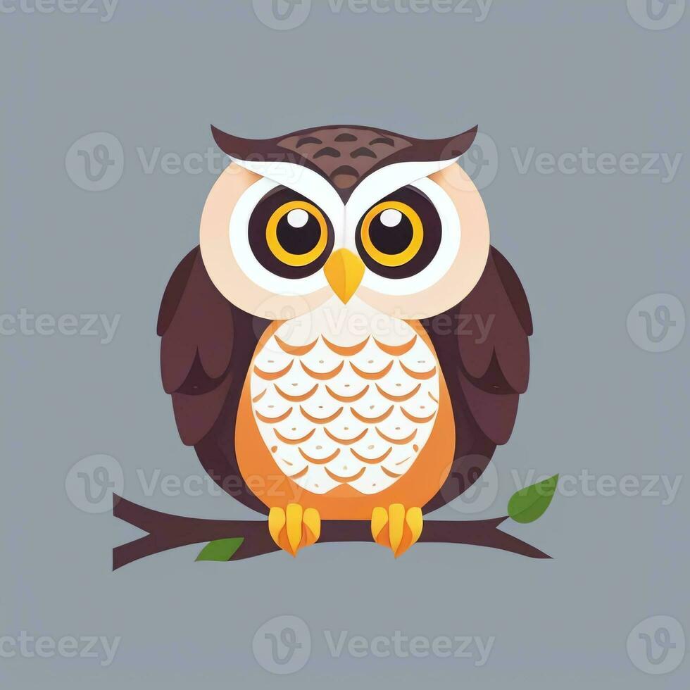 AI generated Cute Owl Avatar Icon Clip Art Sticker Decoration Simple Background photo