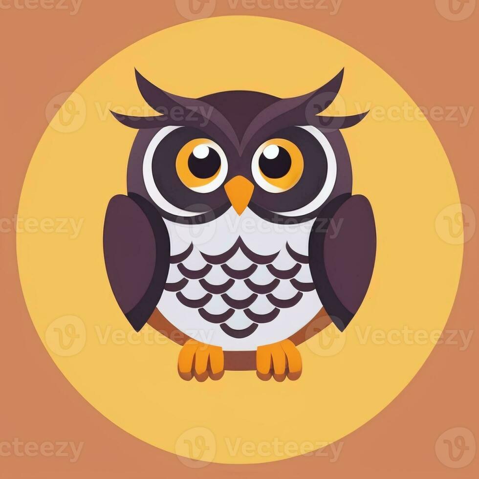 AI generated Cute Owl Avatar Icon Clip Art Sticker Decoration Simple Background photo