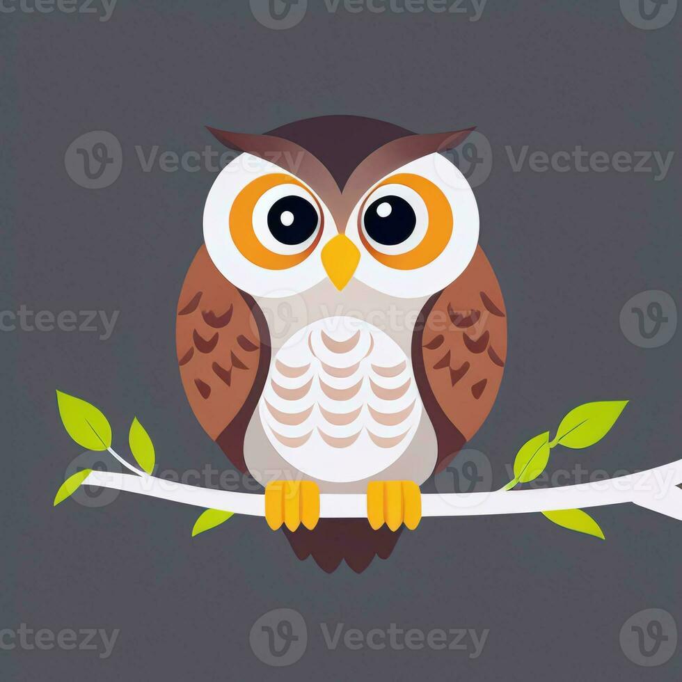 AI generated Cute Owl Avatar Icon Clip Art Sticker Decoration Simple Background photo