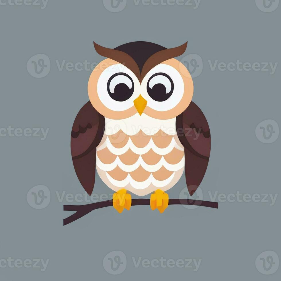 AI generated Cute Owl Avatar Icon Clip Art Sticker Decoration Simple Background photo