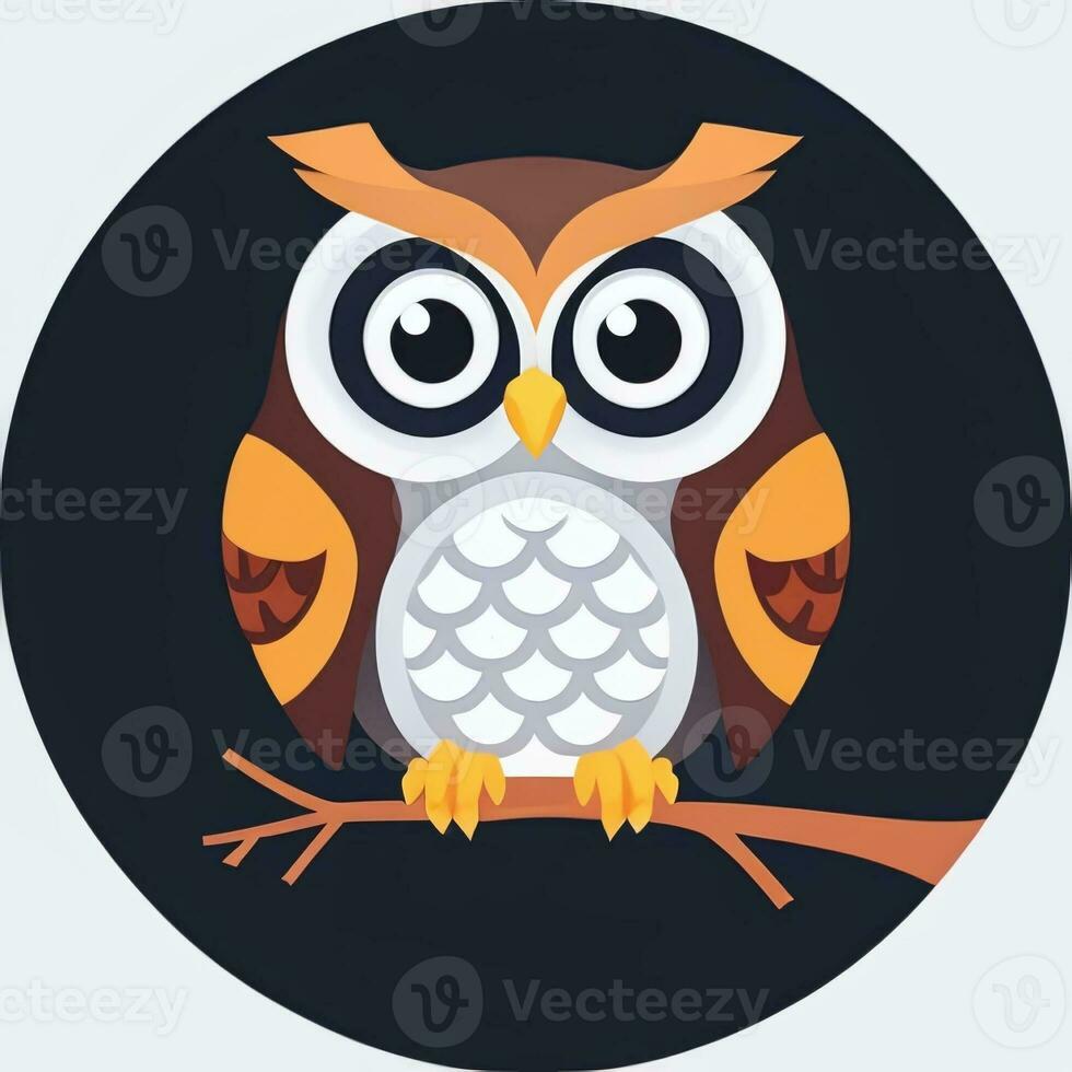 AI generated Cute Owl Avatar Icon Clip Art Sticker Decoration Simple Background photo