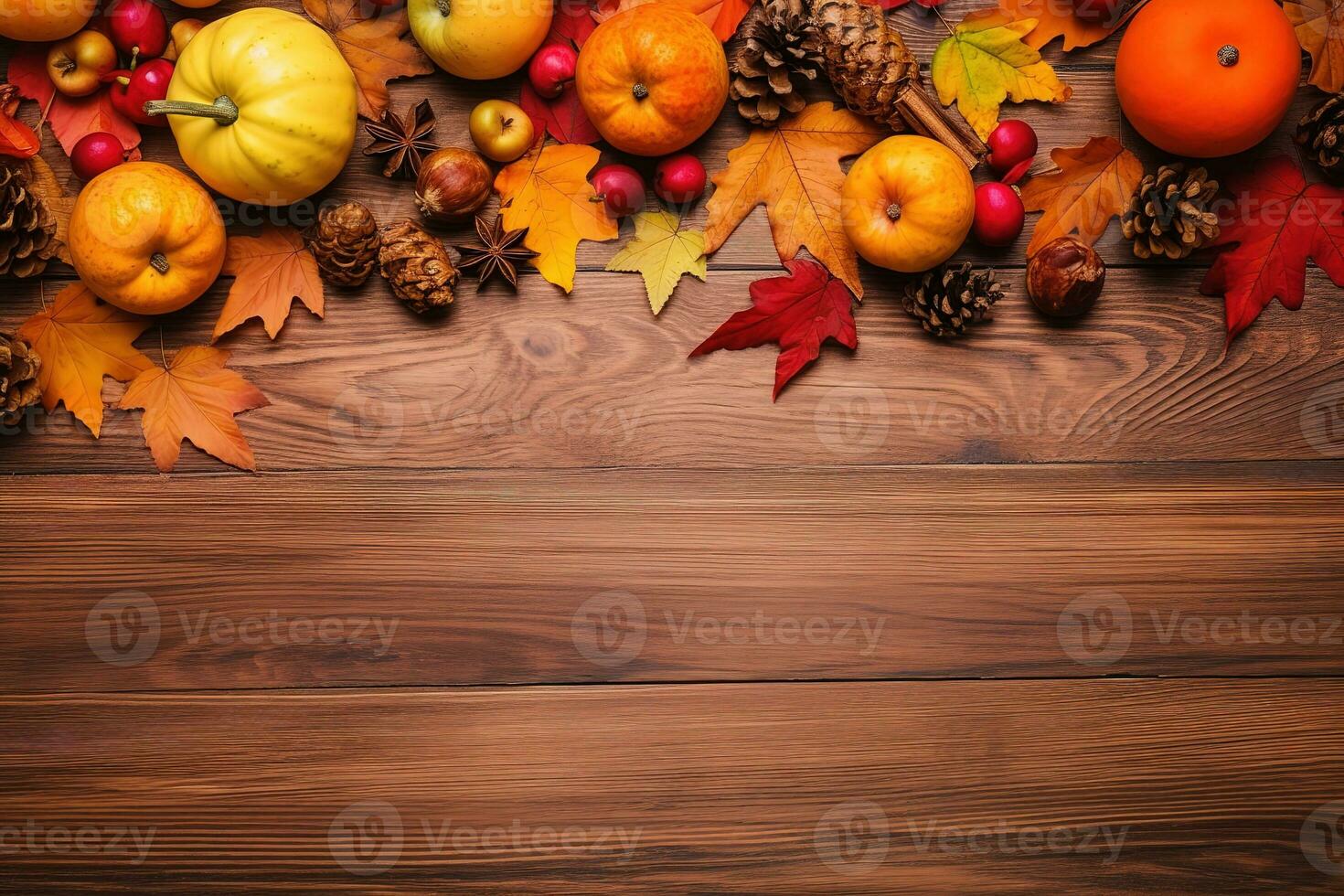 autumn background with pumpkins, apples, and leaves photo