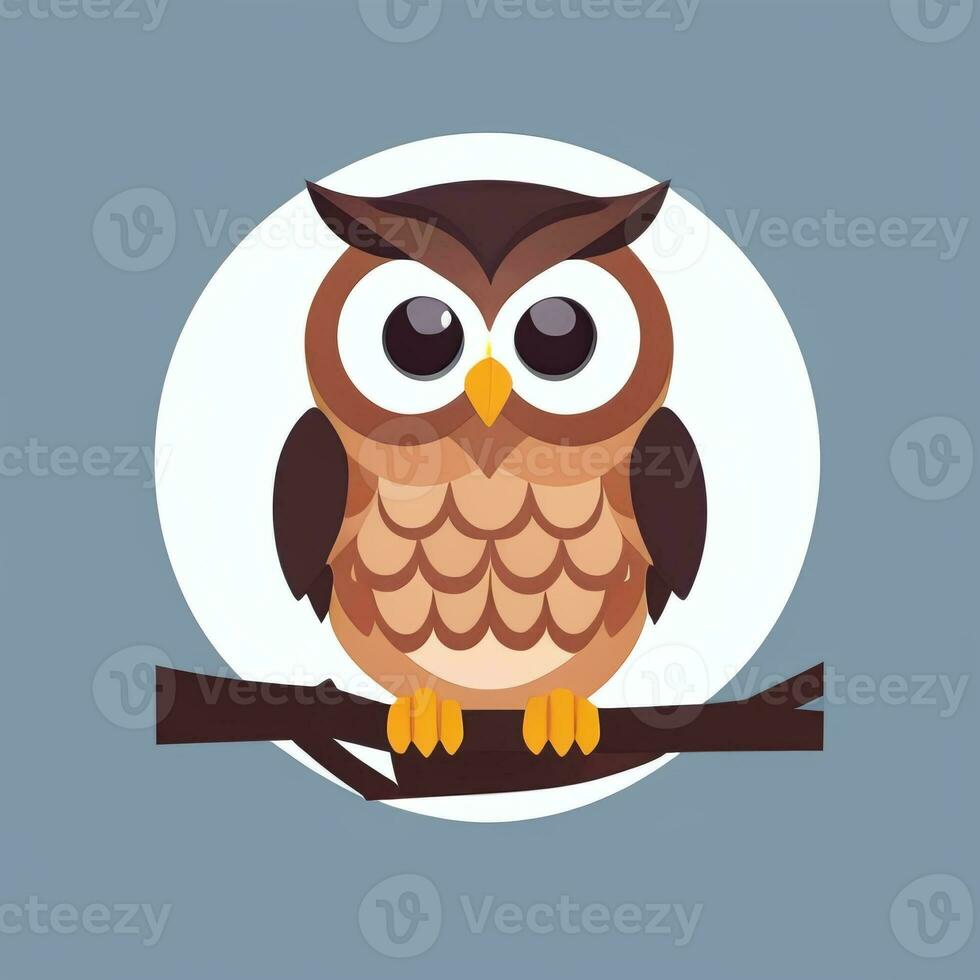 AI generated Cute Owl Avatar Icon Clip Art Sticker Decoration Simple Background photo