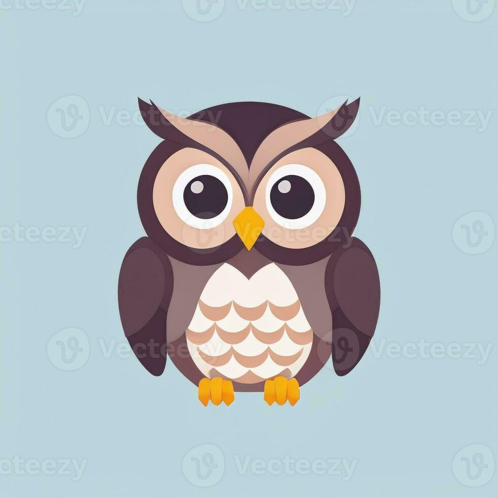 AI generated Cute Owl Avatar Icon Clip Art Sticker Decoration Simple Background photo