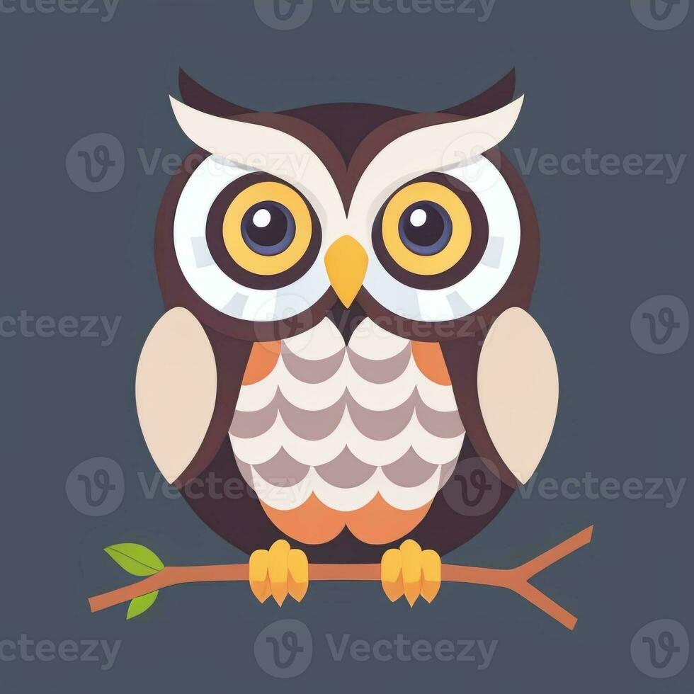 AI generated Cute Owl Avatar Icon Clip Art Sticker Decoration Simple Background photo