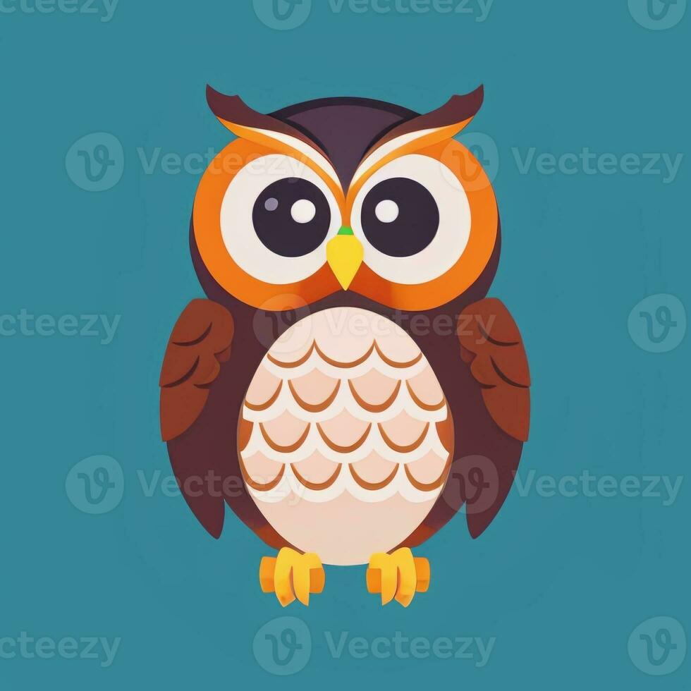 AI generated Cute Owl Avatar Icon Clip Art Sticker Decoration Simple Background photo