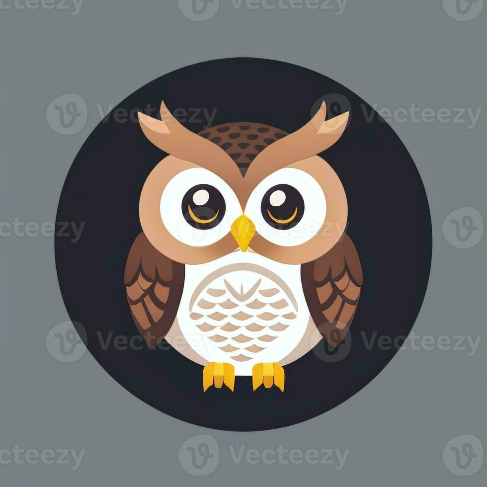 AI generated Cute Owl Avatar Icon Clip Art Sticker Decoration Simple Background photo