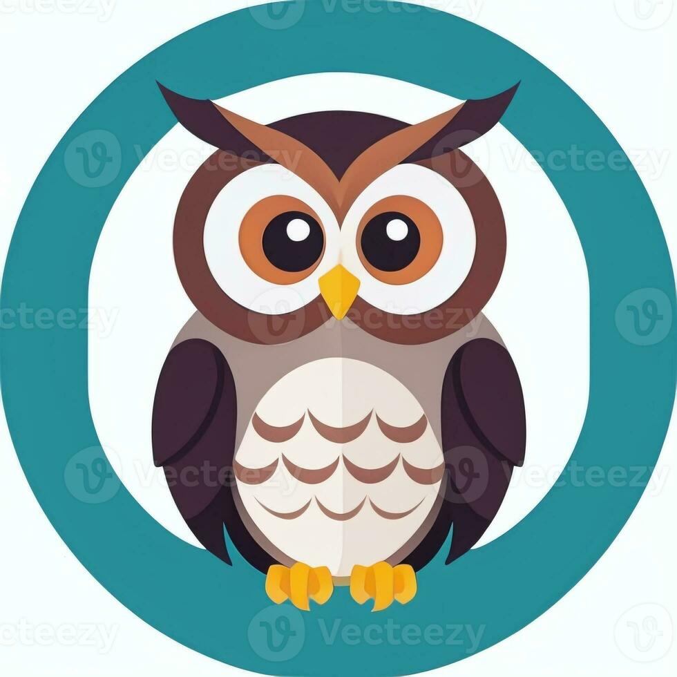 AI generated Cute Owl Avatar Icon Clip Art Sticker Decoration Simple Background photo