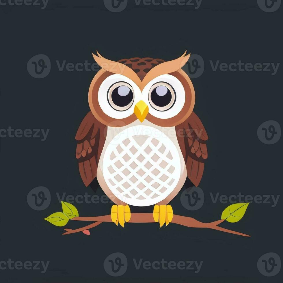 AI generated Cute Owl Avatar Icon Clip Art Sticker Decoration Simple Background photo