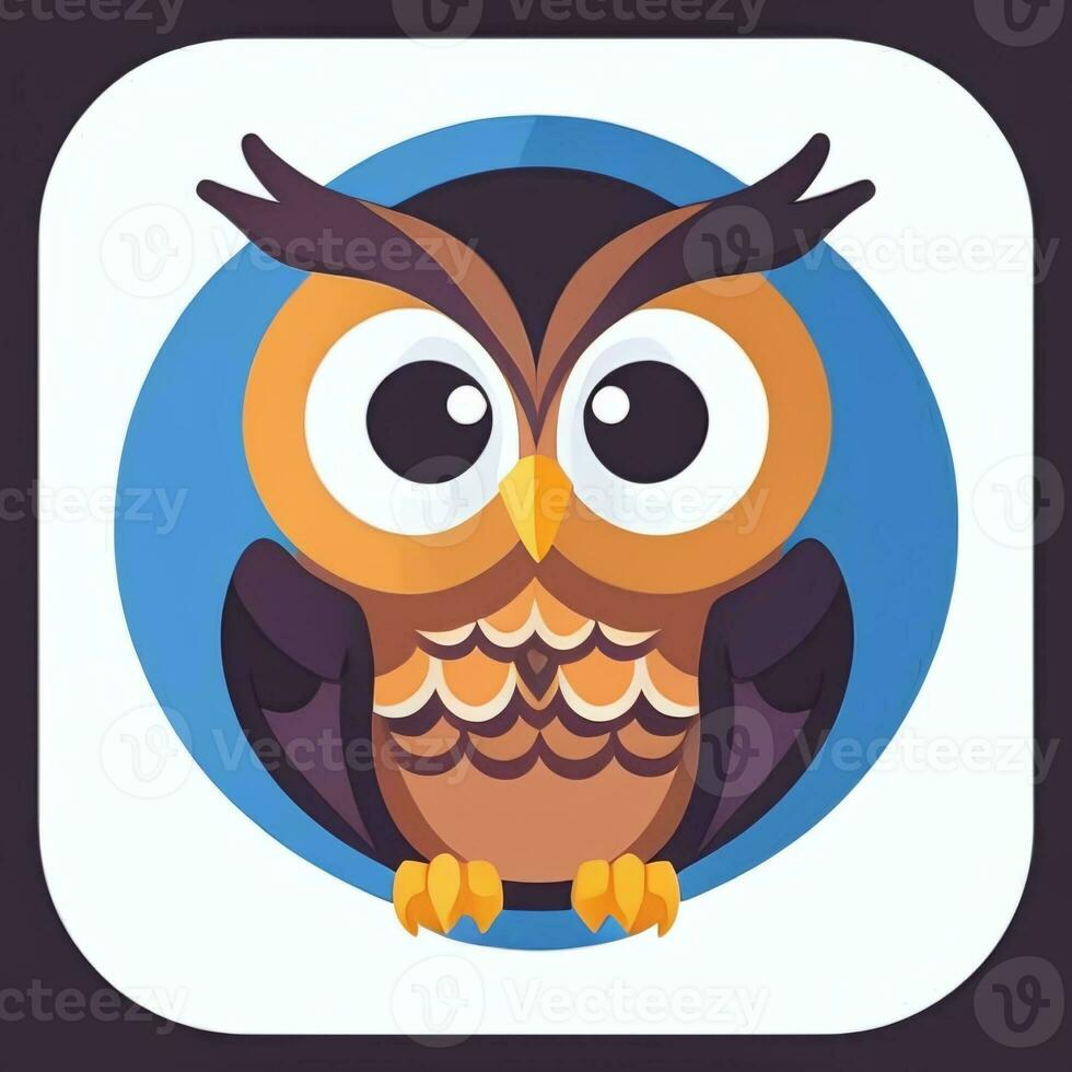 AI generated Cute Owl Avatar Icon Clip Art Sticker Decoration Simple Background photo