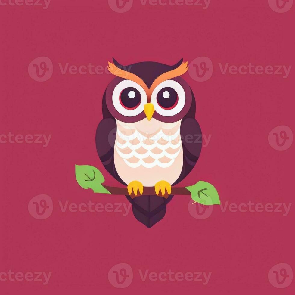 AI generated Cute Owl Avatar Icon Clip Art Sticker Decoration Simple Background photo