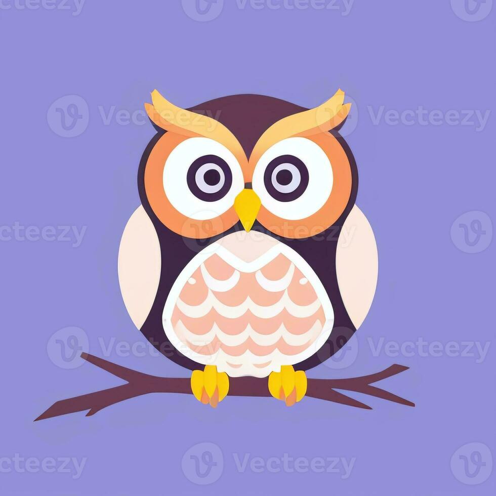 AI generated Cute Owl Avatar Icon Clip Art Sticker Decoration Simple Background photo