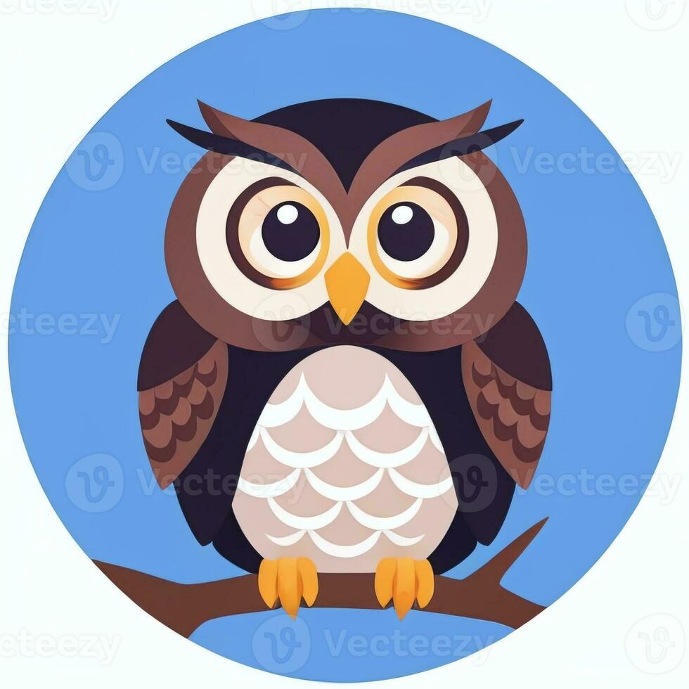 AI generated Cute Owl Avatar Icon Clip Art Sticker Decoration Simple Background photo