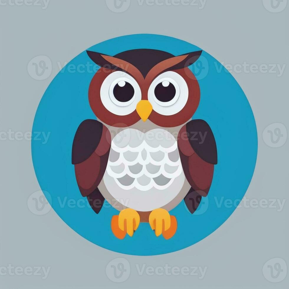 AI generated Cute Owl Avatar Icon Clip Art Sticker Decoration Simple Background photo