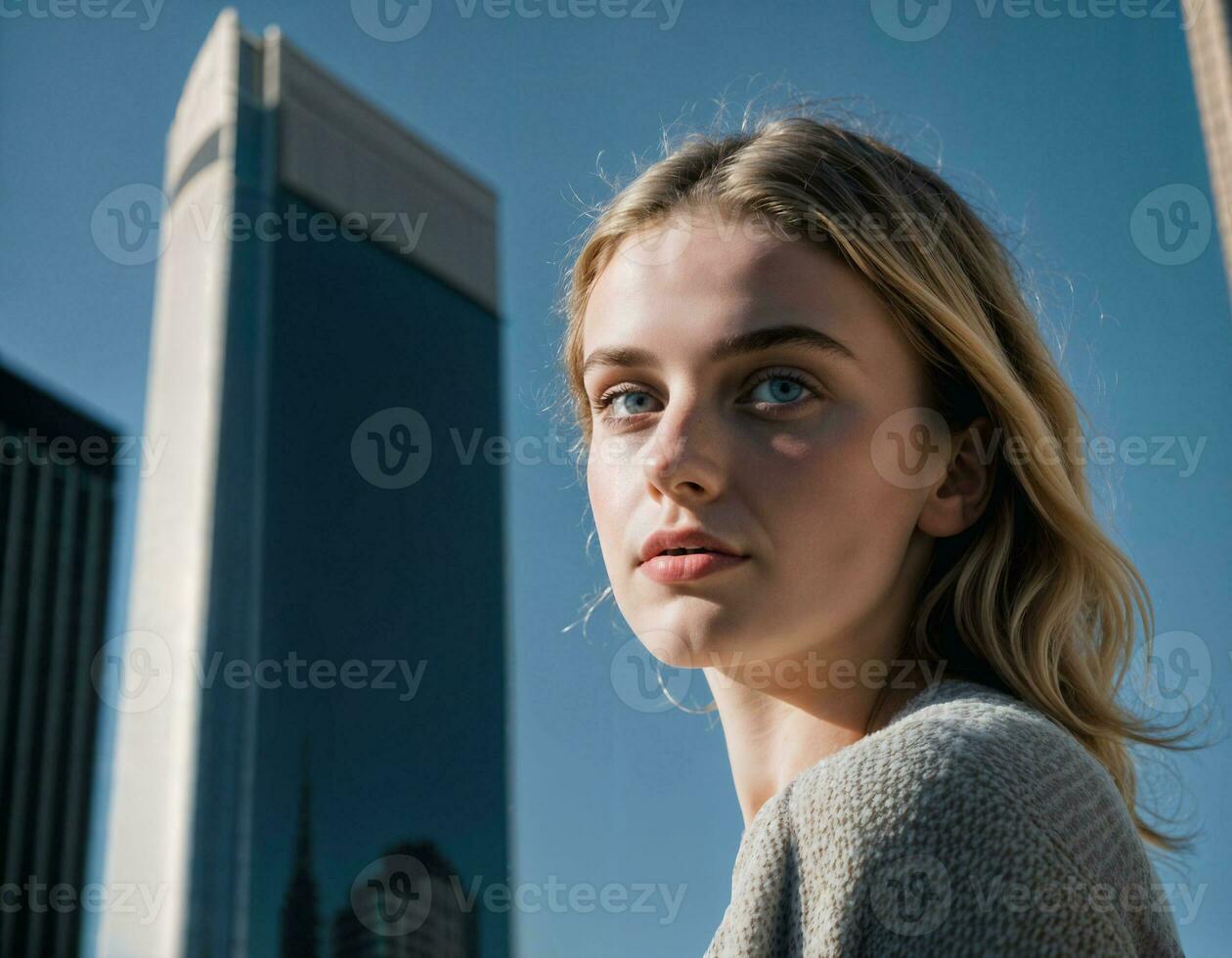AI generated photo of beautiful middle aged woman in print dress outfit at sunflowers field, generative AI