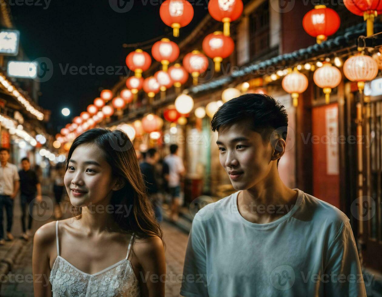 AI generated photo of senior asian woman during heavy rain and flood on road at chinatown street at night, generative AI