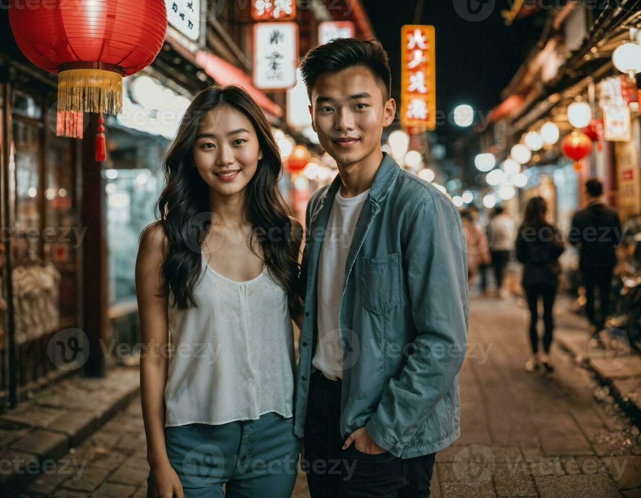 AI generated photo of senior asian woman during heavy rain and flood on road at chinatown street at night, generative AI