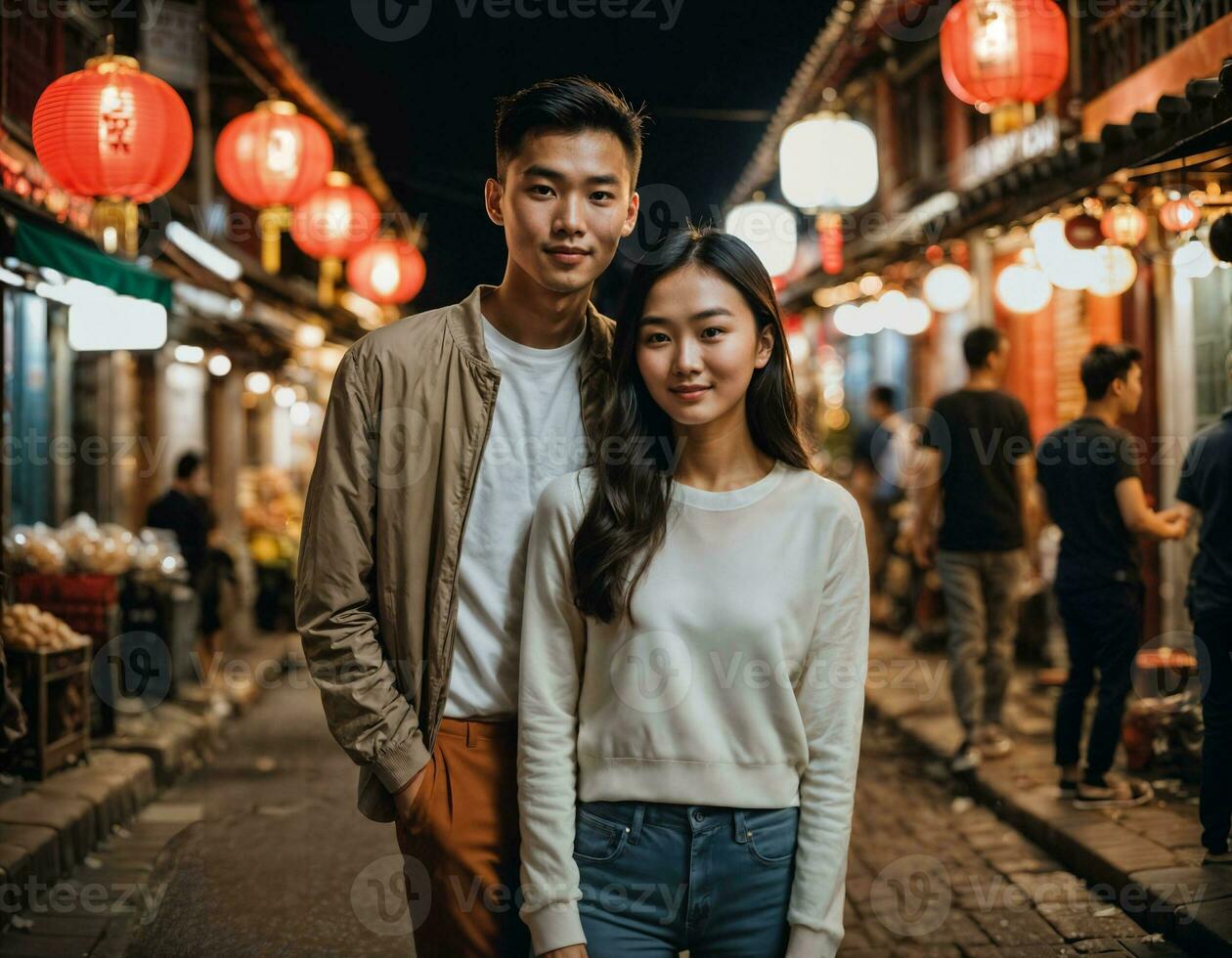 AI generated photo of senior asian woman during heavy rain and flood on road at chinatown street at night, generative AI