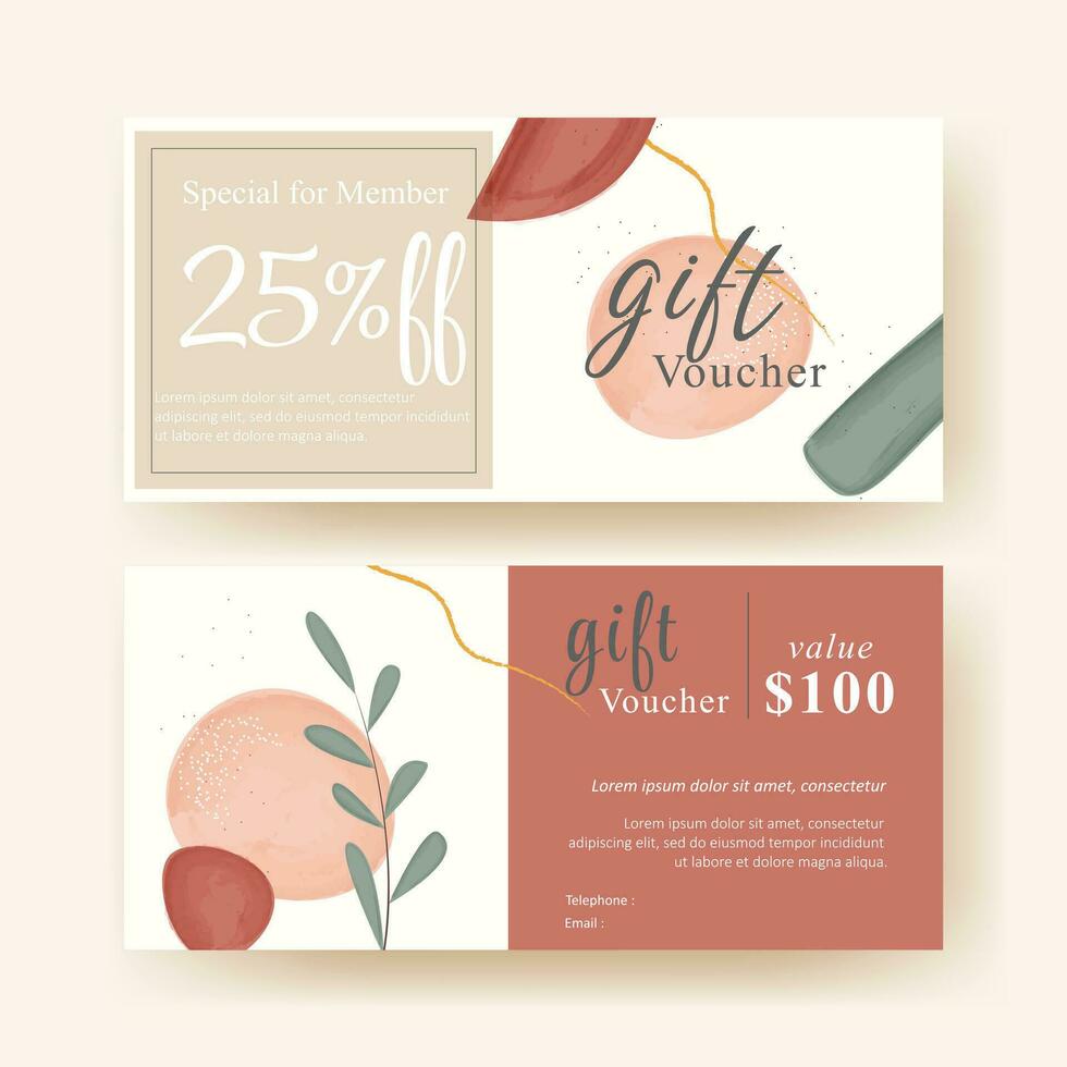 set of gift voucher coupon template with aesthetic elegant botanic watercolor design vector