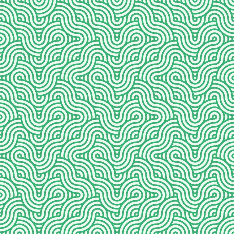 Green seamless abstract geometric japanese overlapping circles lines and waves pattern vector